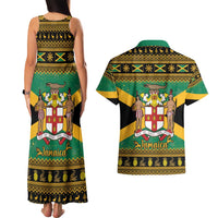 Jamaica Christmas Couples Matching Tank Maxi Dress and Hawaiian Shirt Coat Of Arms Merri Crissmuss - Wonder Print Shop