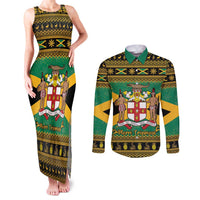 Jamaica Christmas Couples Matching Tank Maxi Dress and Long Sleeve Button Shirt Coat Of Arms Merri Crissmuss - Wonder Print Shop