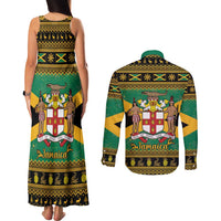 Jamaica Christmas Couples Matching Tank Maxi Dress and Long Sleeve Button Shirt Coat Of Arms Merri Crissmuss - Wonder Print Shop