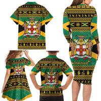 Jamaica Christmas Family Matching Long Sleeve Bodycon Dress and Hawaiian Shirt Coat Of Arms Merri Crissmuss - Wonder Print Shop