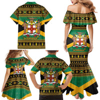 Jamaica Christmas Family Matching Mermaid Dress and Hawaiian Shirt Coat Of Arms Merri Crissmuss - Wonder Print Shop