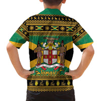 Jamaica Christmas Family Matching Off The Shoulder Long Sleeve Dress and Hawaiian Shirt Coat Of Arms Merri Crissmuss - Wonder Print Shop