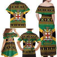 Jamaica Christmas Family Matching Off Shoulder Maxi Dress and Hawaiian Shirt Coat Of Arms Merri Crissmuss - Wonder Print Shop