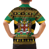 Jamaica Christmas Family Matching Short Sleeve Bodycon Dress and Hawaiian Shirt Coat Of Arms Merri Crissmuss - Wonder Print Shop
