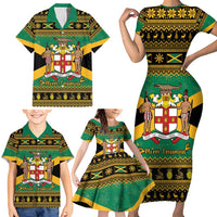 Jamaica Christmas Family Matching Short Sleeve Bodycon Dress and Hawaiian Shirt Coat Of Arms Merri Crissmuss - Wonder Print Shop