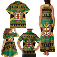 Jamaica Christmas Family Matching Tank Maxi Dress and Hawaiian Shirt Coat Of Arms Merri Crissmuss - Wonder Print Shop