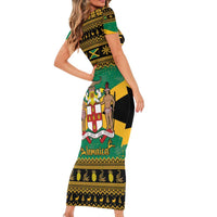 Jamaica Christmas Short Sleeve Bodycon Dress Coat Of Arms Merri Crissmuss - Wonder Print Shop