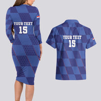 Custom Croatia Football Couples Matching Long Sleeve Bodycon Dress and Hawaiian Shirt Come On Vatreni - Wonder Print Shop