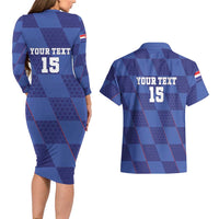 Custom Croatia Football Couples Matching Long Sleeve Bodycon Dress and Hawaiian Shirt Come On Vatreni - Wonder Print Shop