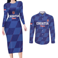 Custom Croatia Football Couples Matching Long Sleeve Bodycon Dress and Long Sleeve Button Shirt Come On Vatreni - Wonder Print Shop