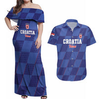 Custom Croatia Football Couples Matching Off Shoulder Maxi Dress and Hawaiian Shirt Come On Vatreni - Wonder Print Shop