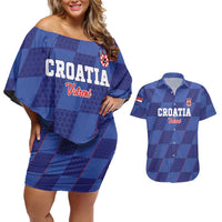 Custom Croatia Football Couples Matching Off Shoulder Short Dress and Hawaiian Shirt Come On Vatreni - Wonder Print Shop