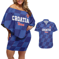 Custom Croatia Football Couples Matching Off Shoulder Short Dress and Hawaiian Shirt Come On Vatreni - Wonder Print Shop