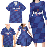 Custom Croatia Football Family Matching Long Sleeve Bodycon Dress and Hawaiian Shirt Come On Vatreni - Wonder Print Shop
