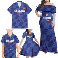 Custom Croatia Football Family Matching Off Shoulder Maxi Dress and Hawaiian Shirt Come On Vatreni - Wonder Print Shop