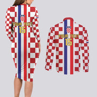 Custom Croatia Football Couples Matching Long Sleeve Bodycon Dress and Long Sleeve Button Shirt Vatreni 2026 Ready For The World - Wonder Print Shop