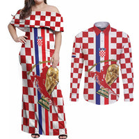 Custom Croatia Football Couples Matching Off Shoulder Maxi Dress and Long Sleeve Button Shirt Vatreni 2026 Ready For The World - Wonder Print Shop