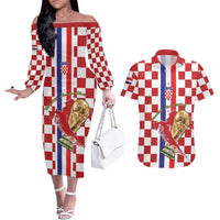 Custom Croatia Football Couples Matching Off The Shoulder Long Sleeve Dress and Hawaiian Shirt Vatreni 2026 Ready For The World - Wonder Print Shop