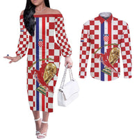 Custom Croatia Football Couples Matching Off The Shoulder Long Sleeve Dress and Long Sleeve Button Shirt Vatreni 2026 Ready For The World - Wonder Print Shop