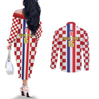 Custom Croatia Football Couples Matching Off The Shoulder Long Sleeve Dress and Long Sleeve Button Shirt Vatreni 2026 Ready For The World - Wonder Print Shop