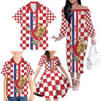 Custom Croatia Football Family Matching Off The Shoulder Long Sleeve Dress and Hawaiian Shirt Vatreni 2026 Ready For The World - Wonder Print Shop