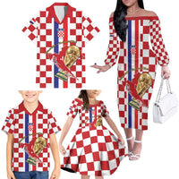 Custom Croatia Football Family Matching Off The Shoulder Long Sleeve Dress and Hawaiian Shirt Vatreni 2026 Ready For The World - Wonder Print Shop