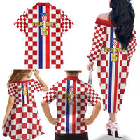 Custom Croatia Football Family Matching Off The Shoulder Long Sleeve Dress and Hawaiian Shirt Vatreni 2026 Ready For The World - Wonder Print Shop