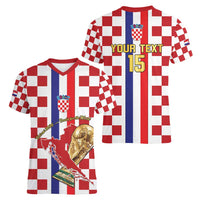 Custom Croatia Football Women V-Neck T-Shirt Vatreni 2026 Ready For The World - Wonder Print Shop