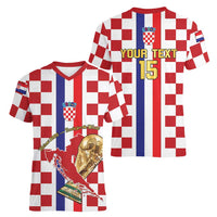 Custom Croatia Football Women V-Neck T-Shirt Vatreni 2026 Ready For The World - Wonder Print Shop