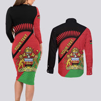 Personalised Malawi Couples Matching Long Sleeve Bodycon Dress and Long Sleeve Button Shirt Coat Of Arms - Flag Style