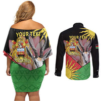 Personalised Malawi Thomsons Gazelle Couples Matching Off Shoulder Short Dress and Long Sleeve Button Shirt Lotus - African Pattern