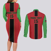 Custom Malawi Football Couples Matching Long Sleeve Bodycon Dress and Long Sleeve Button Shirt Go Flames