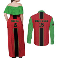Custom Malawi Football Couples Matching Off Shoulder Maxi Dress and Long Sleeve Button Shirt Go Flames