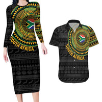 Personalised South Africa Couples Matching Long Sleeve Bodycon Dress and Hawaiian Shirt African Tribal Pattern