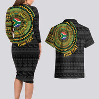 Personalised South Africa Couples Matching Long Sleeve Bodycon Dress and Hawaiian Shirt African Tribal Pattern
