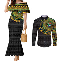 Personalised South Africa Couples Matching Mermaid Dress and Long Sleeve Button Shirt African Tribal Pattern
