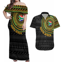 Personalised South Africa Couples Matching Off Shoulder Maxi Dress and Hawaiian Shirt African Tribal Pattern