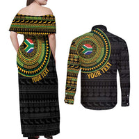 Personalised South Africa Couples Matching Off Shoulder Maxi Dress and Long Sleeve Button Shirt African Tribal Pattern