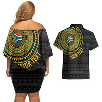 Personalised South Africa Couples Matching Off Shoulder Short Dress and Hawaiian Shirt African Tribal Pattern