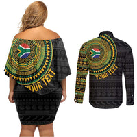 Personalised South Africa Couples Matching Off Shoulder Short Dress and Long Sleeve Button Shirt African Tribal Pattern