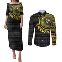 Personalised South Africa Couples Matching Puletasi and Long Sleeve Button Shirt African Tribal Pattern