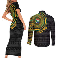 Personalised South Africa Couples Matching Short Sleeve Bodycon Dress and Long Sleeve Button Shirt African Tribal Pattern