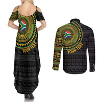 Personalised South Africa Couples Matching Summer Maxi Dress and Long Sleeve Button Shirt African Tribal Pattern