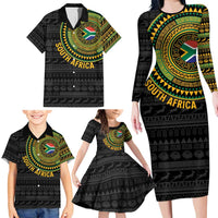 Personalised South Africa Family Matching Long Sleeve Bodycon Dress and Hawaiian Shirt African Tribal Pattern
