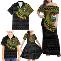 Personalised South Africa Family Matching Off Shoulder Maxi Dress and Hawaiian Shirt African Tribal Pattern