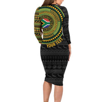 Personalised South Africa Long Sleeve Bodycon Dress African Tribal Pattern