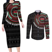 Personalised Kenya Couples Matching Long Sleeve Bodycon Dress and Long Sleeve Button Shirt African Tribal Pattern
