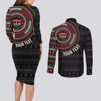 Personalised Kenya Couples Matching Long Sleeve Bodycon Dress and Long Sleeve Button Shirt African Tribal Pattern