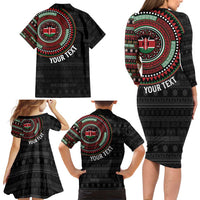 Personalised Kenya Family Matching Long Sleeve Bodycon Dress and Hawaiian Shirt African Tribal Pattern