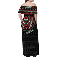 Personalised Kenya Family Matching Off Shoulder Maxi Dress and Hawaiian Shirt African Tribal Pattern